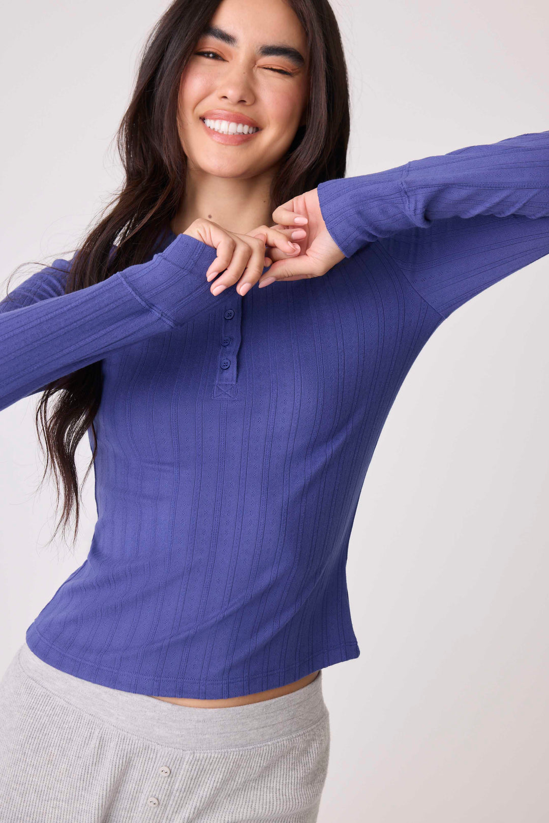 Back To Basics Pointelle Long Sleeve Top