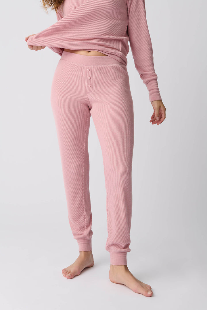 Women's dusty pink brushed rib knit jammie pant.