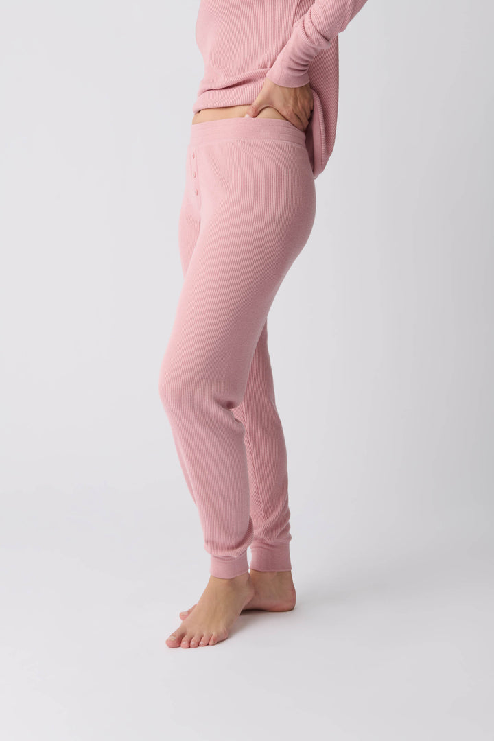 Women's dusty pink brushed rib knit jammie pant.