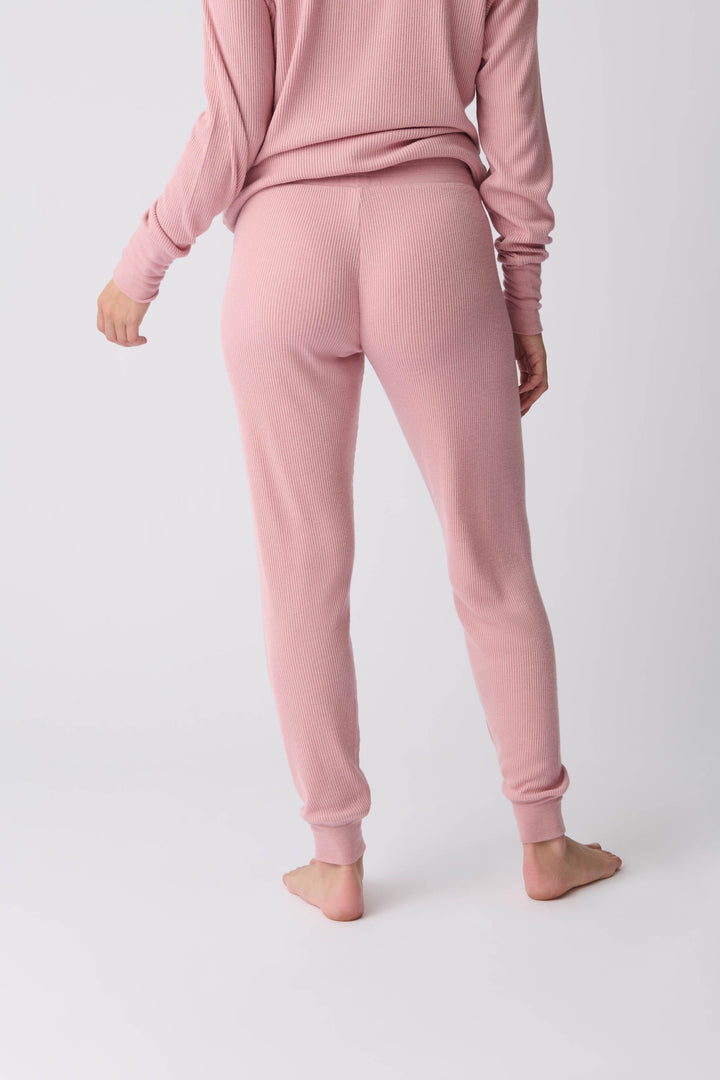 Women's dusty pink brushed rib knit jammie pant.