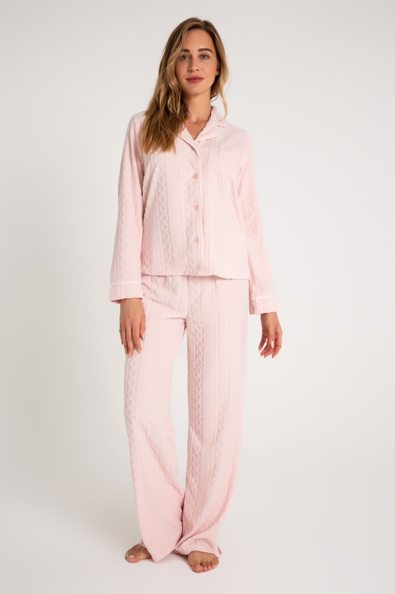 Women's pink cable knit ivory pajama set in Very Terry – P.J. Salvage