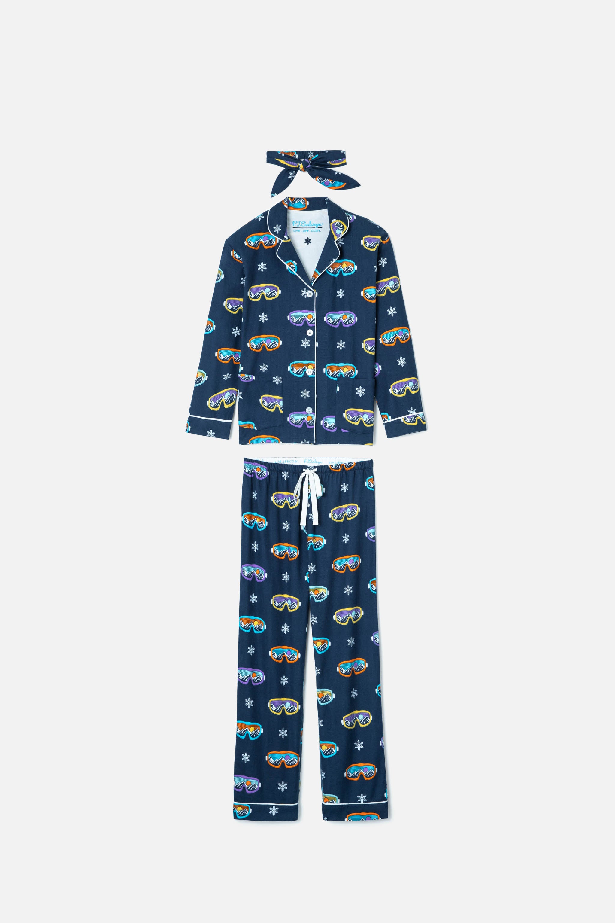 Navy Cotton Flannel Pajama Set with Ski Goggle Print P.J. Salvage