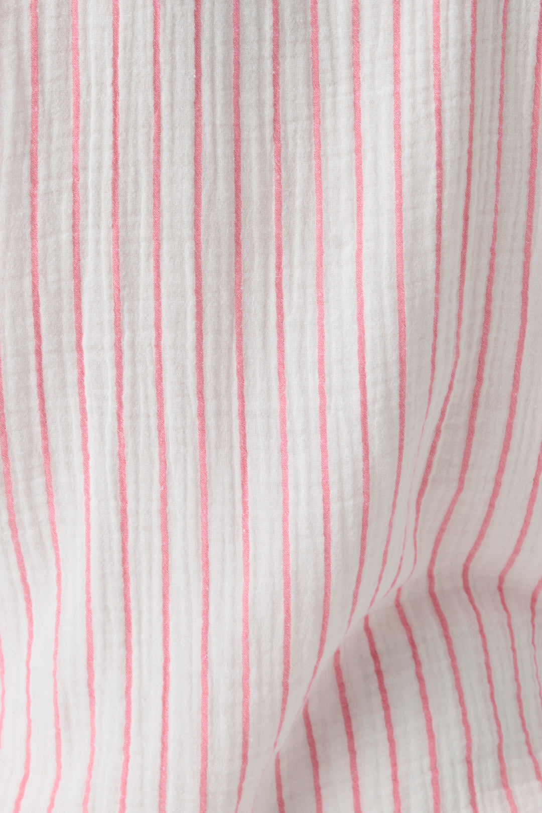 Women's red striped button-up top & short set in red-ivory stripe. Woven cotton gauze.