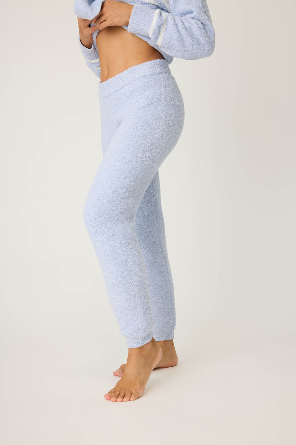 Women's blue PJ pant with elastic waist and banded ankles.