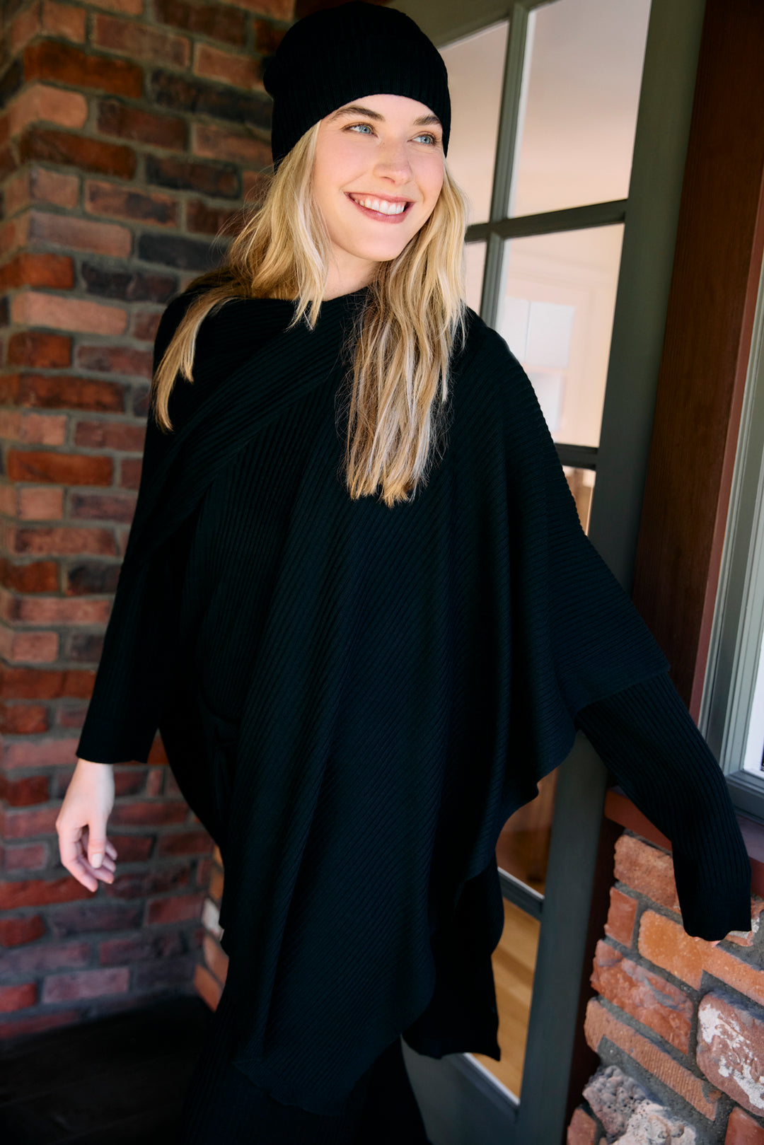 Women's black luxe ribbed lounge cardigan.