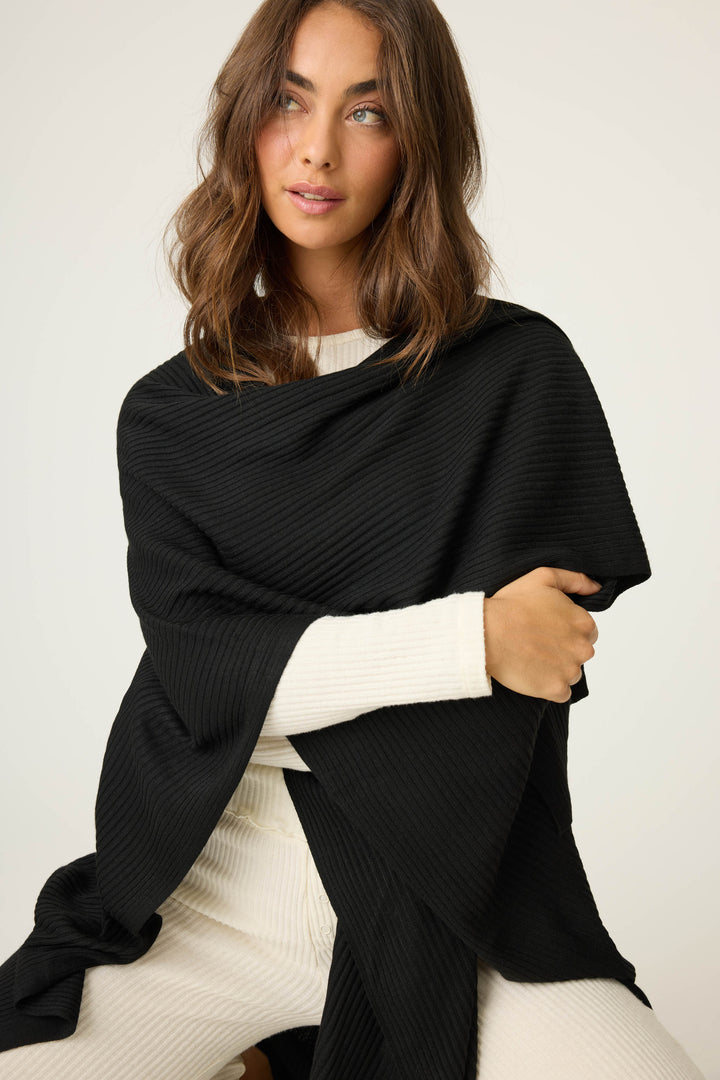 Women's black luxe ribbed lounge cardigan.