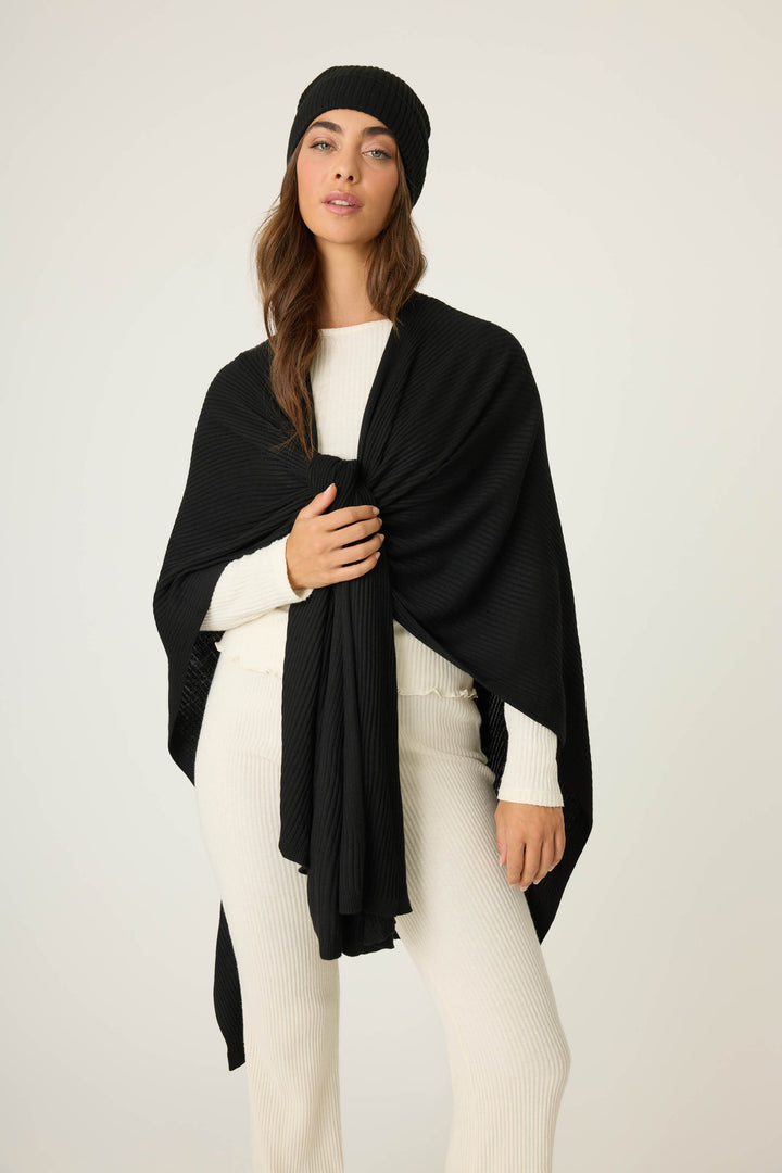 Women's black luxe ribbed lounge cardigan.