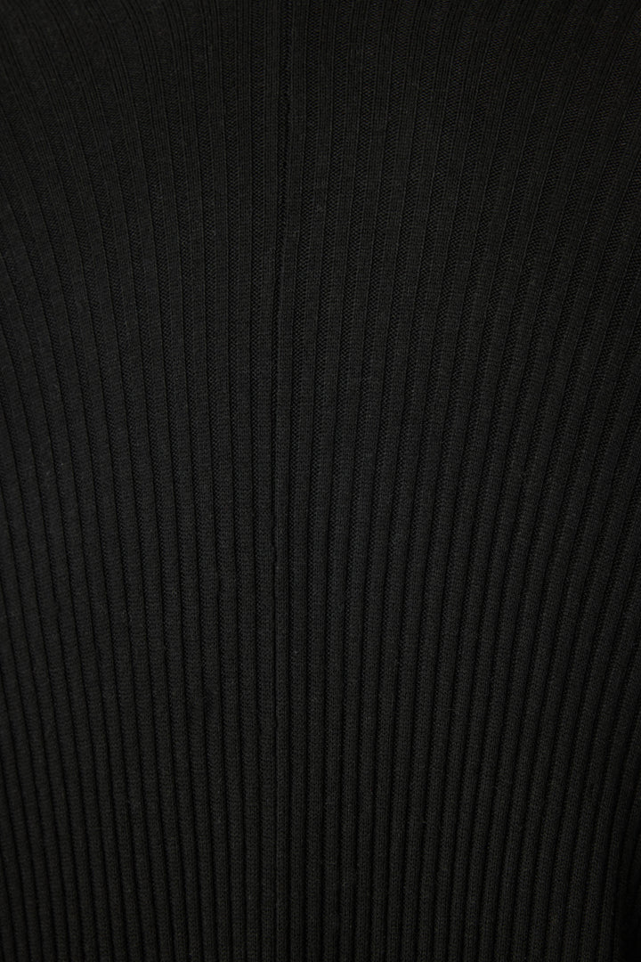 Women's black luxe ribbed lounge cardigan.