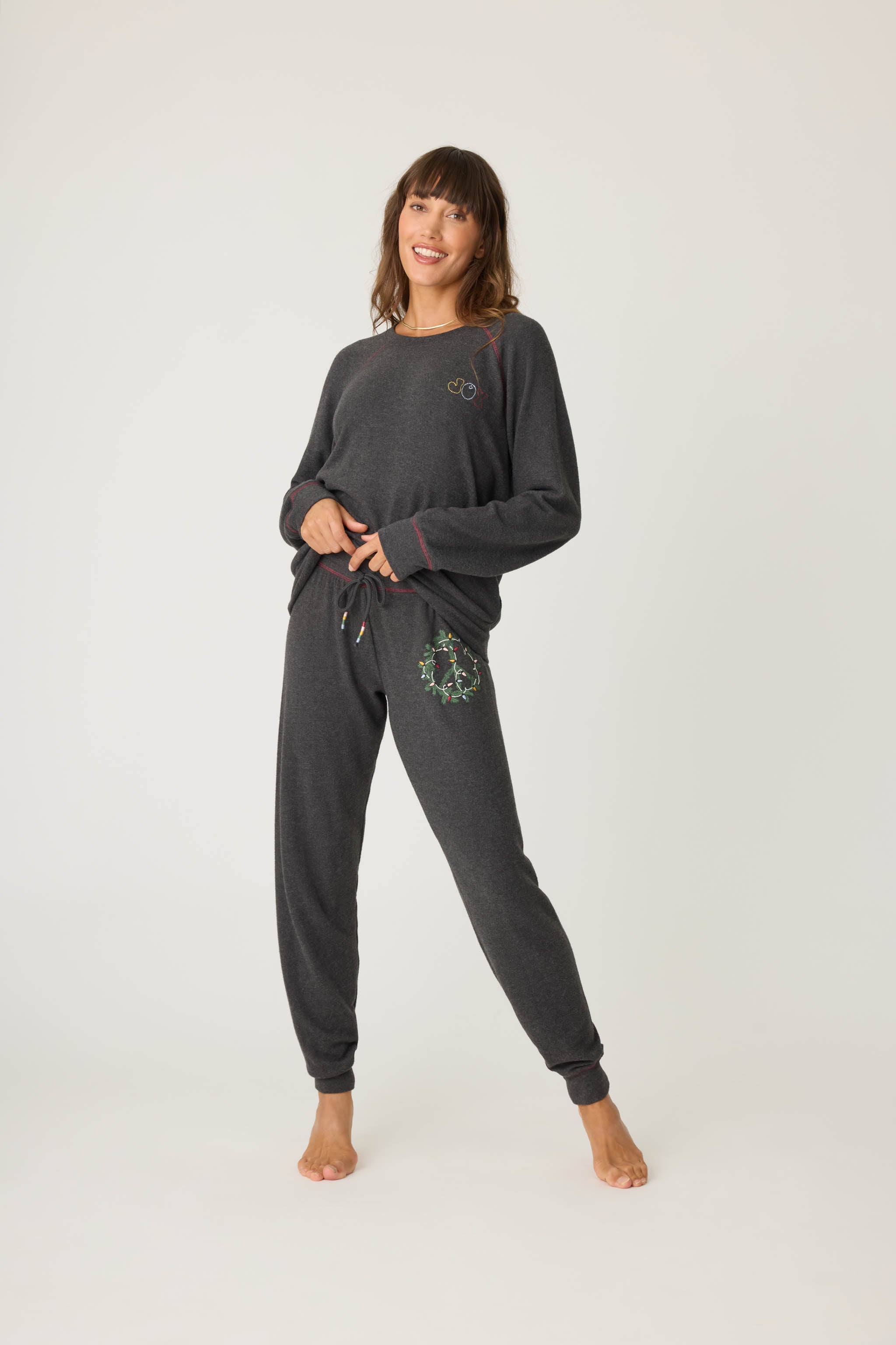 Black Lounge Hoodie Pant with Peace Logo P.J. Salvage