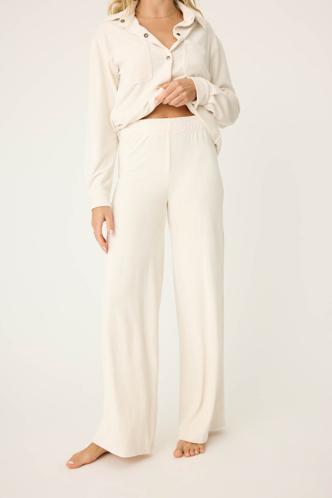 Women's off-white knit corduroy lounge pant.