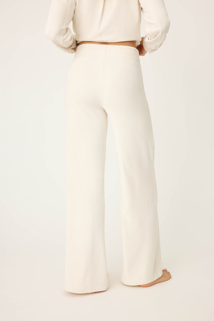 Women's off-white knit corduroy lounge pant.