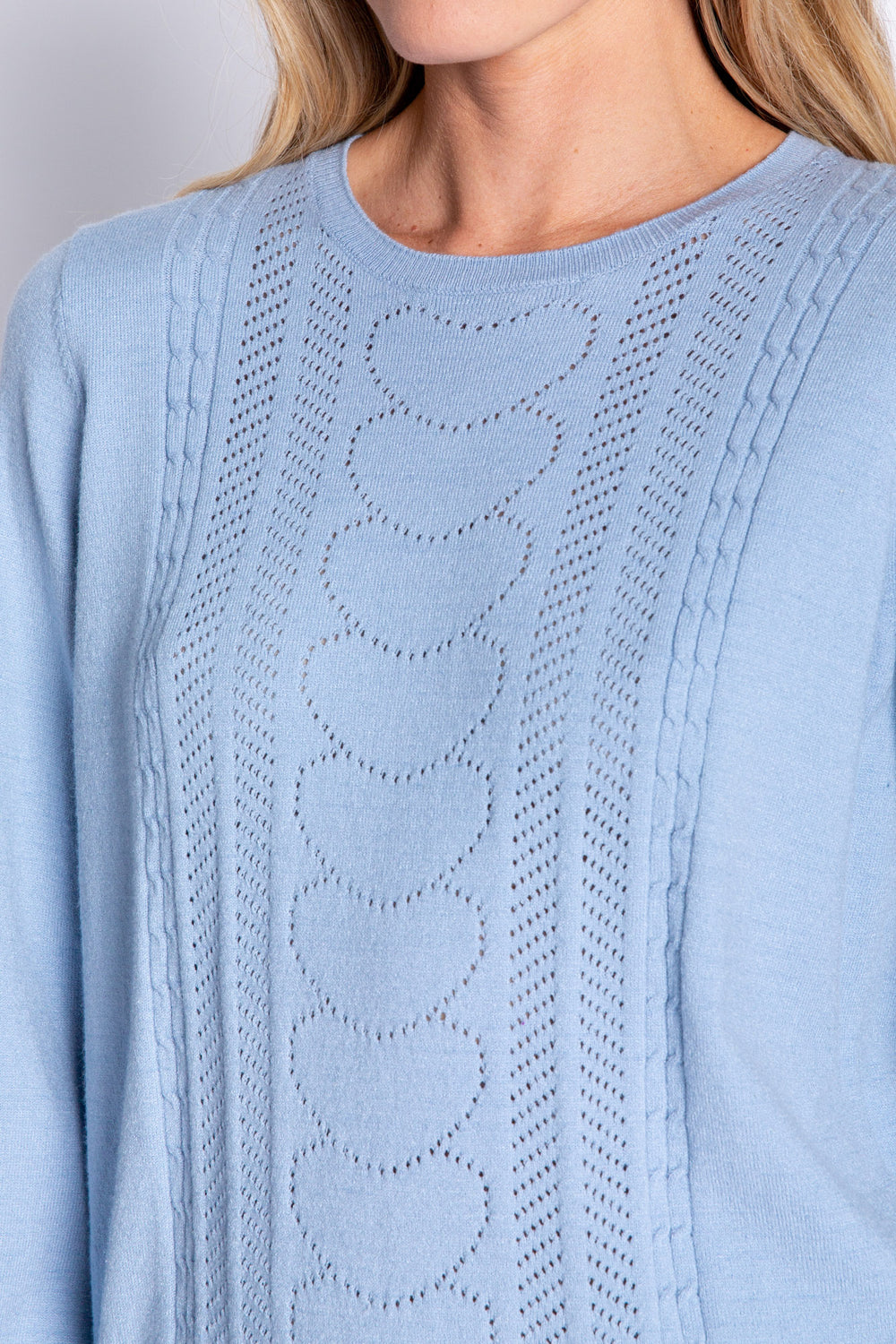 Luxe sweater-knit top with pointelle hearts design on center front. Rib cuff & waistband. (6589205184612)