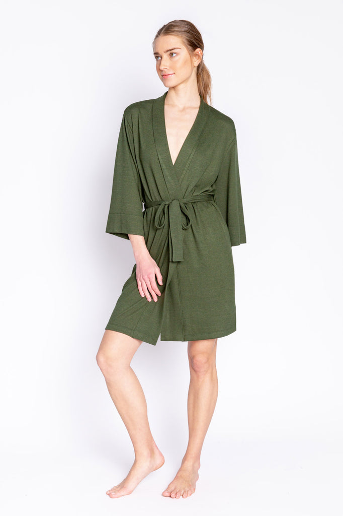 R516 - Dark Green Washable Wool Robe w/Pockets, Extra Long