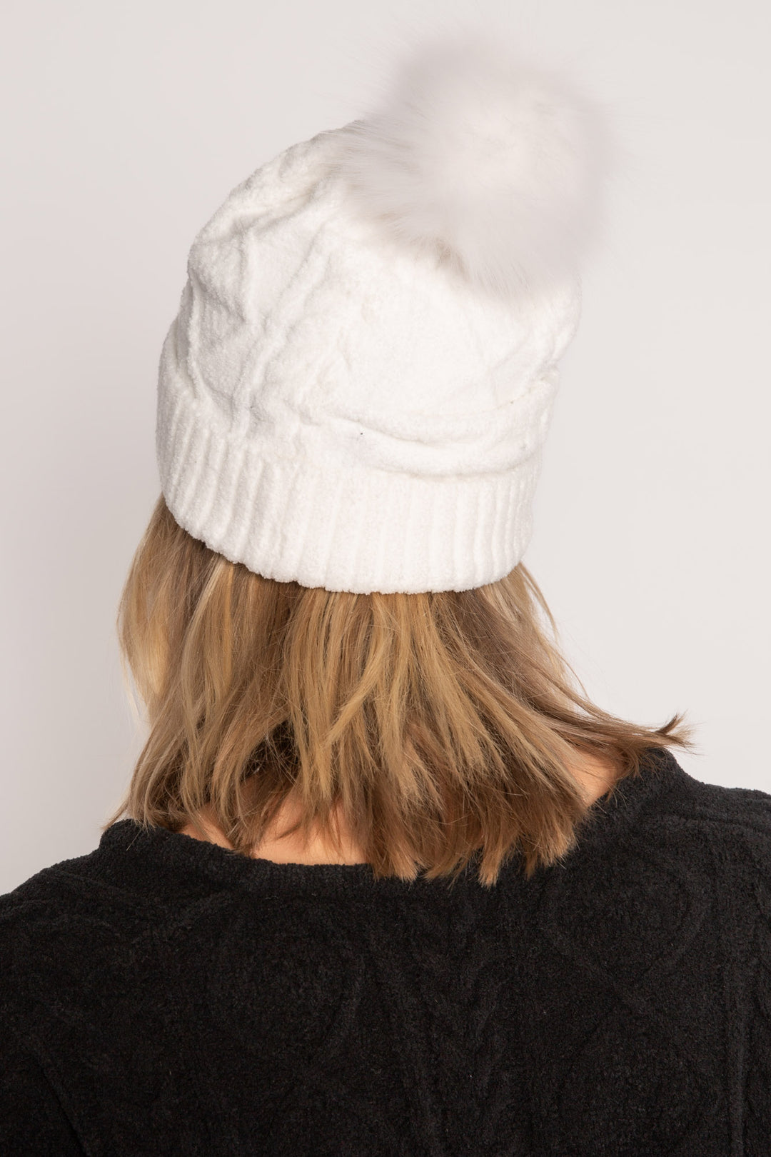 Cashmere and Wool Faux Fur Pom Pom Beanie Knit Hat Cozy 