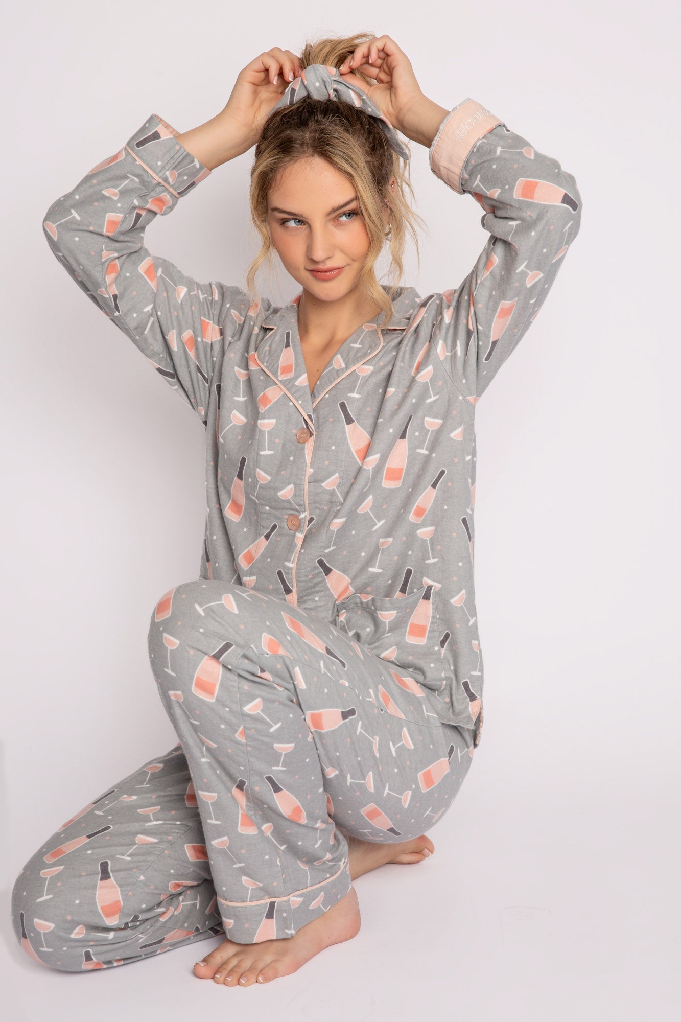 Women s Flannel Pajama Set Grey Champagne P.J. Salvage