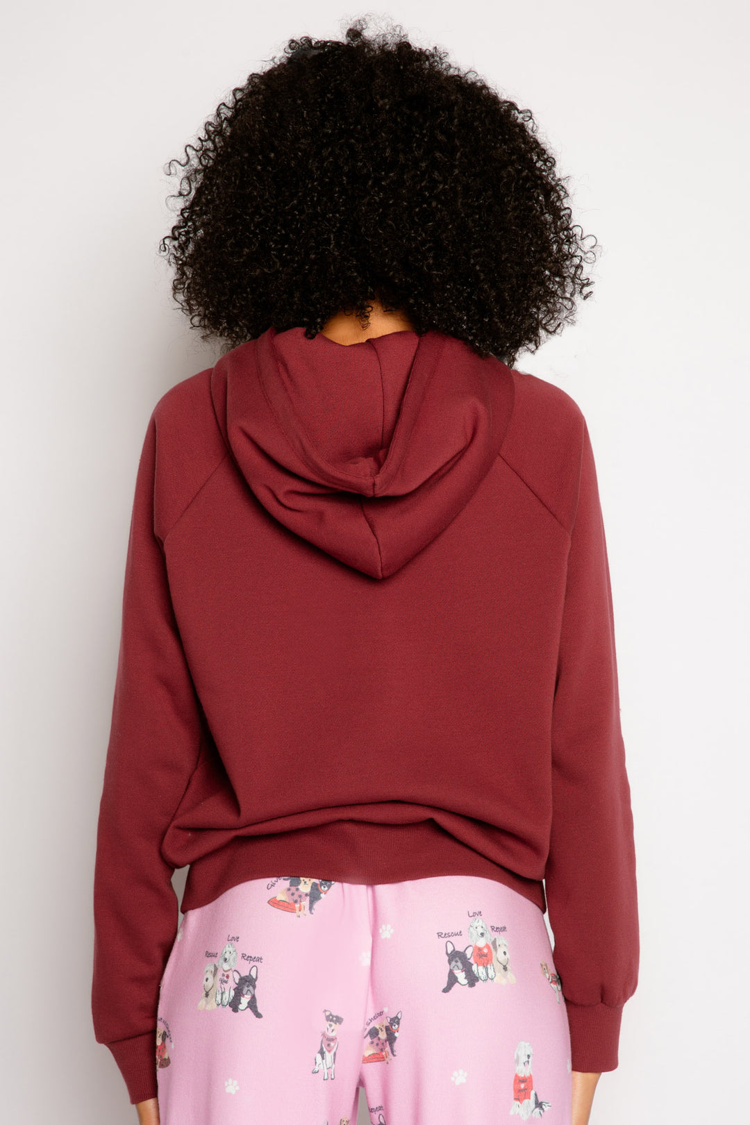 Sweatshirt-RED Colsie Women's Distressed Fleece Lounge Hoodie